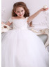 Beaded Off Shoulder Ivory Lace Tulle Flower Girl Dress